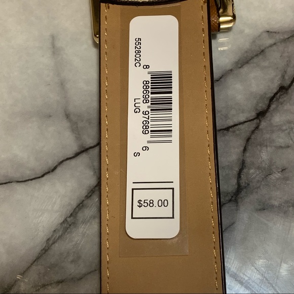Michael Kors Women\'s Gold Buckle Belt, Leather Accents Brown/Luggage MK Logos main image 4